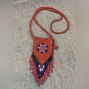 Suede Beaded Embroidered Fringe Mini Southwestern Boho Navajo Handmade Bag
